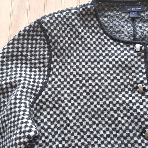 Land's End Wool Chic Checkered Traditional Button Up Cardigan Jacket - Picture 5 of 8